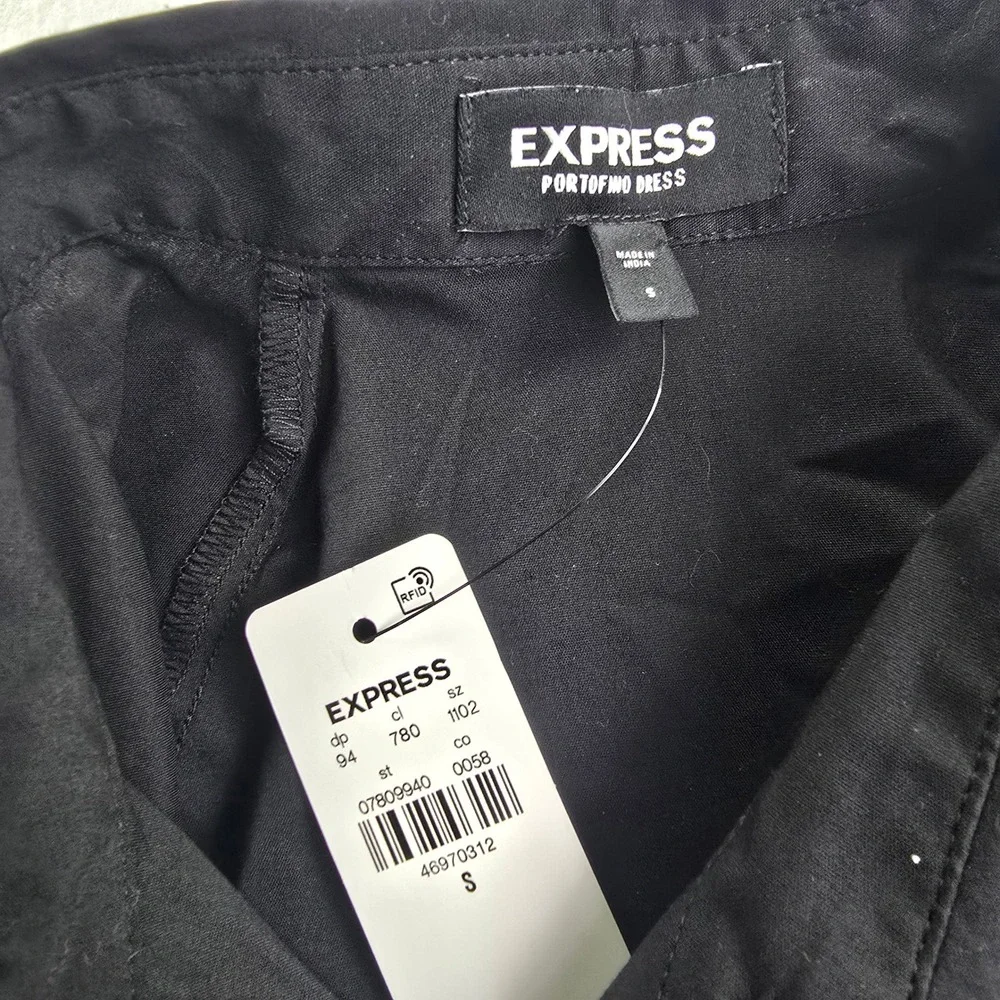 Express NWT Portofino Shirt Dress Black Long Sleeve Tie Waist Mini Size Small